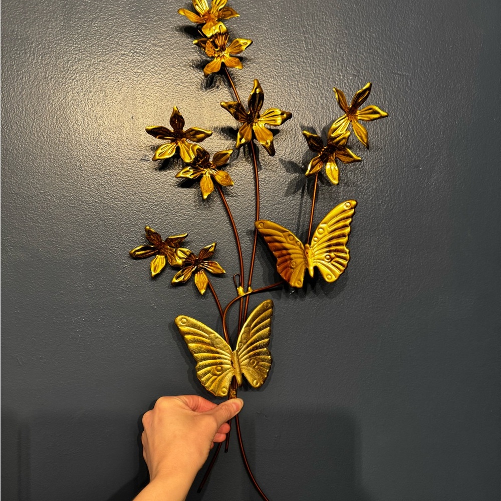 SOLD Gold Butterfly and Flower Wall Decor